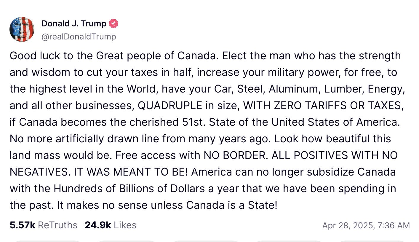 screenshot of a Donald Trump post on X regarding Canada