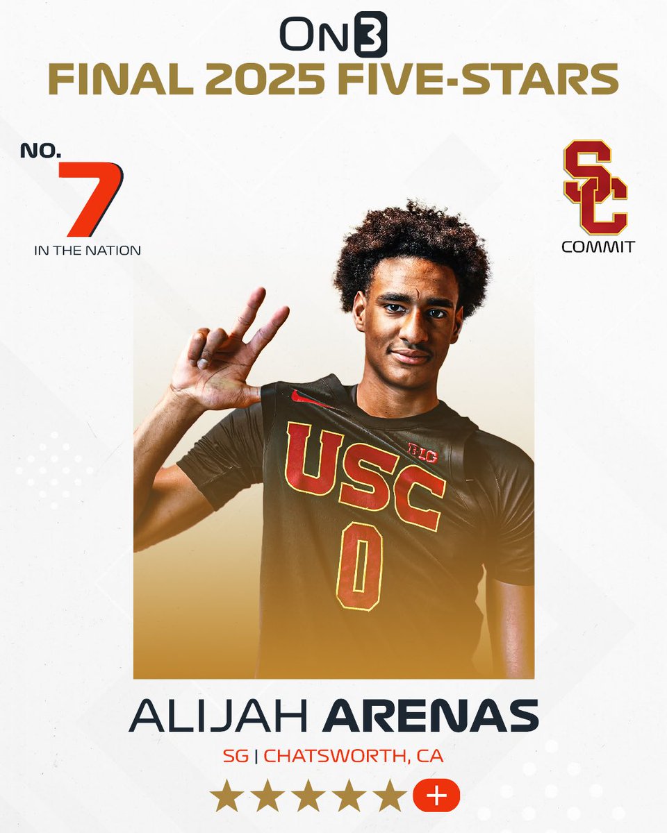 🚨NEW🚨 USC SG commit Alijah Arenas ranks No. 7 &amp; five-stars in the final 2025 On3 150✌️

on3.com/news/counting-…