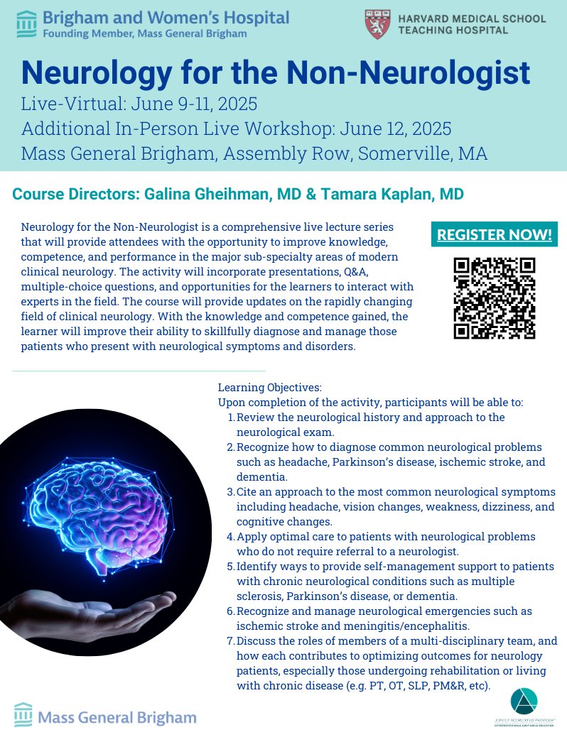 Mass General Brigham Professional Development (@massgenbrighcpd) on Twitter photo 🧠 Headaches. Dizziness. Stroke. Dementia.
Primary Care = Frontline Neurology!
Get the skills you need — fast.
Neurology for the Non-Neurologist CME is here. 🚀
cpdlearn.massgeneralbrigham.org/course/neurolo…
<a href="/BWHNeurology/">Brigham and Women's Neurology</a> <a href="/BWHNeurosurgery/">Brigham and Women's Neurosurgery</a> <a href="/MGBneurosurgery/">MGB Neurosurgery</a> <a href="/MGHNeurosurg/">MGH Neurosurgery</a> <a href="/GGheihmanMD/">Galina Gheihman</a> <a href="/ArielNowicki/">Ariel Nowicki</a> 🧠 Headaches. Dizziness. Stroke. Dementia.
Primary Care = Frontline Neurology!
Get the skills you need — fast.
Neurology for the Non-Neurologist CME is here. 🚀
cpdlearn.massgeneralbrigham.org/course/neurolo…
<a href="/BWHNeurology/">Brigham and Women's Neurology</a> <a href="/BWHNeurosurgery/">Brigham and Women's Neurosurgery</a> <a href="/MGBneurosurgery/">MGB Neurosurgery</a> <a href="/MGHNeurosurg/">MGH Neurosurgery</a> <a href="/GGheihmanMD/">Galina Gheihman</a> <a href="/ArielNowicki/">Ariel Nowicki</a>