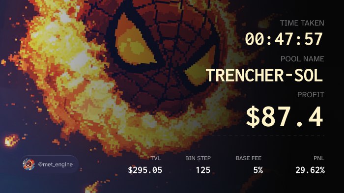 DontRunImAsian's tweet photo. I get asked a lot how I can afford my lifestyle. Netflix Premium, Hulu with no ads, all the skins on League of Legends.

Here's the secret. I use @Met_Engine DLMM copy trading bot. If you have telegram, you just need to click this link to get started https://t.co/UWEn8pgJqm

I'll copy my own wallet most of the time but if I feel really degen, I will look up someone who is speed running through multiple runners that day and shadow them. It is really quick to setup and the team is helpful on all questions and suggestions.