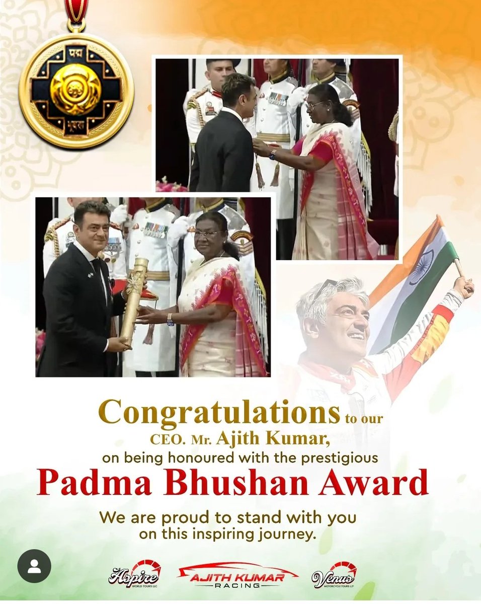 Inba30794's tweet photo. PROUD MOMENT 😍
#PadmabhushanAjithKumar https://t.co/PGdzuL8k0T