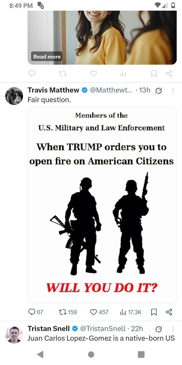 Kashmir (@crystalship1961) on Twitter photo <a href="/svdate/">S.V. Dáte</a> No, The military swown oath is to the Constitution and to protect this country from foreign or domestic threats.
US military is a joke.
All they do is bomb other countries, commit genocide on innocent people, because they're Govt told them too.
US Military has dropped the ball. <a href="/svdate/">S.V. Dáte</a> No, The military swown oath is to the Constitution and to protect this country from foreign or domestic threats.
US military is a joke.
All they do is bomb other countries, commit genocide on innocent people, because they're Govt told them too.
US Military has dropped the ball.