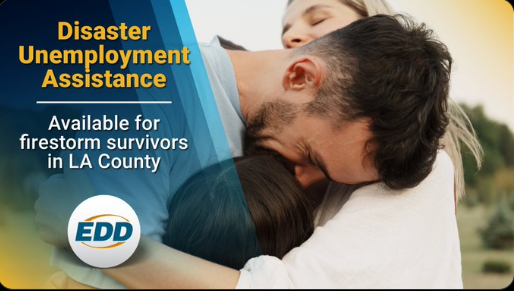 When disasters like the LA Firestorms strike, they can turn lives upside down — but you’re not alone.  If you lost your job or can't work because of the fires, you may be eligible for support through Unemployment Insurance, Disaster Unemployment Assistance (DUA), Disability