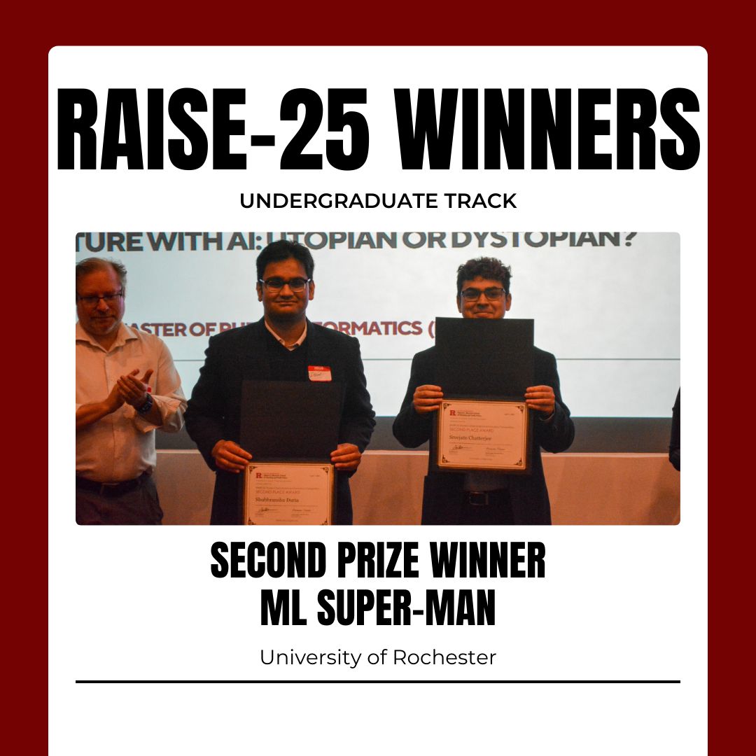 Goergen Institute for Data Science and AI (@uofrdatasci) on Twitter photo #latepost: Congratulations to #Datascience student Sreejato (Sree) Chatterjee '26 and his teammate, whose presentation recently won 🥈 place in the undergrad division @ the RAISE '25 AI & Informatics Competition hosted by <a href="/RutgersU/">Rutgers University</a>!🎉
bloustein.rutgers.edu/raise-25-recap… #latepost: Congratulations to #Datascience student Sreejato (Sree) Chatterjee '26 and his teammate, whose presentation recently won 🥈 place in the undergrad division @ the RAISE '25 AI & Informatics Competition hosted by <a href="/RutgersU/">Rutgers University</a>!🎉
bloustein.rutgers.edu/raise-25-recap…