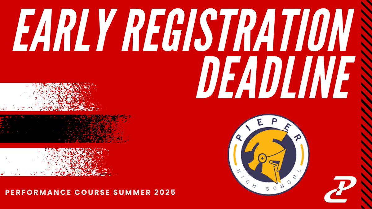 Performance Course (@pcnowisthetime) on Twitter photo The Early Registration Deadline for <a href="/PieperWarrior/">Pieper Warrior Athletics</a> is less than 4 days away!
#NOWISTHETIME to go ALL IN towards being the best athlete, teammate & person possibleβοΈ
Secure your spot by May 1st to save π°!
Take advantage by getting signed up NOW! β¬οΈ
performancecourse.com/school-distric⦠The Early Registration Deadline for <a href="/PieperWarrior/">Pieper Warrior Athletics</a> is less than 4 days away!
#NOWISTHETIME to go ALL IN towards being the best athlete, teammate & person possibleβοΈ
Secure your spot by May 1st to save π°!
Take advantage by getting signed up NOW! β¬οΈ
performancecourse.com/school-districβ¦