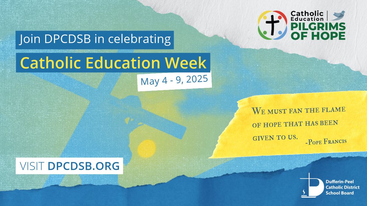 This year, we're celebrating Catholic Education Week from May 4-9!🎉

Learn more about #CEW2025: dpcdsb.info/News-CEW2025 

Join in by sharing photos/videos/quotes showing how you’re celebrating Catholic education in your schools and communities and use #DPCDSB_CEW.