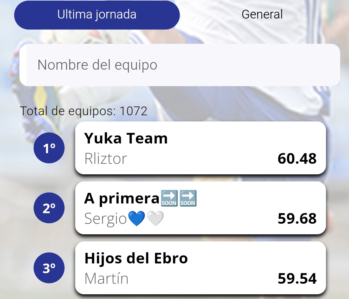 MagnificosRZ's tweet photo. 🎩 EL PODIO DE LA JORNADA

🎖️ @RLiztor, con su equipo #YukaTeam, fue el único de los 1.072 participantes en superar los sesenta puntos (60'48) en el partido de ayer

🎁 Suyo es este #magnifico póster de @J_A_Bernal FELICIDADES 💙

🥈 #APrimera e #HijosdelEbro le escoltan en los puestos de honor 🥉

✅ Descarga nuestra APP #Magnificos en la Store de tu móvil y únete al ÚNICO #Fantasy 💯 dedicado al #RealZaragoza ⚽