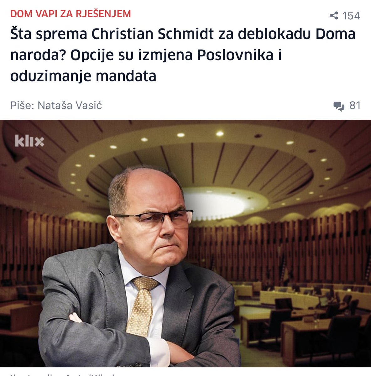 Nemoguce promjeniti samo Pravilnik, vec se mora mijenjati i Ustav BiH član 4, stav 1, tačka b koji kaže: "Devet članova Doma naroda sačinjava kvorum, pod uslovom da su prisutna najmanje tri bošnjačka, tri hrvatska i tri srpska delegata".
A,to bi definitivno pokazalo besmisao BiH!