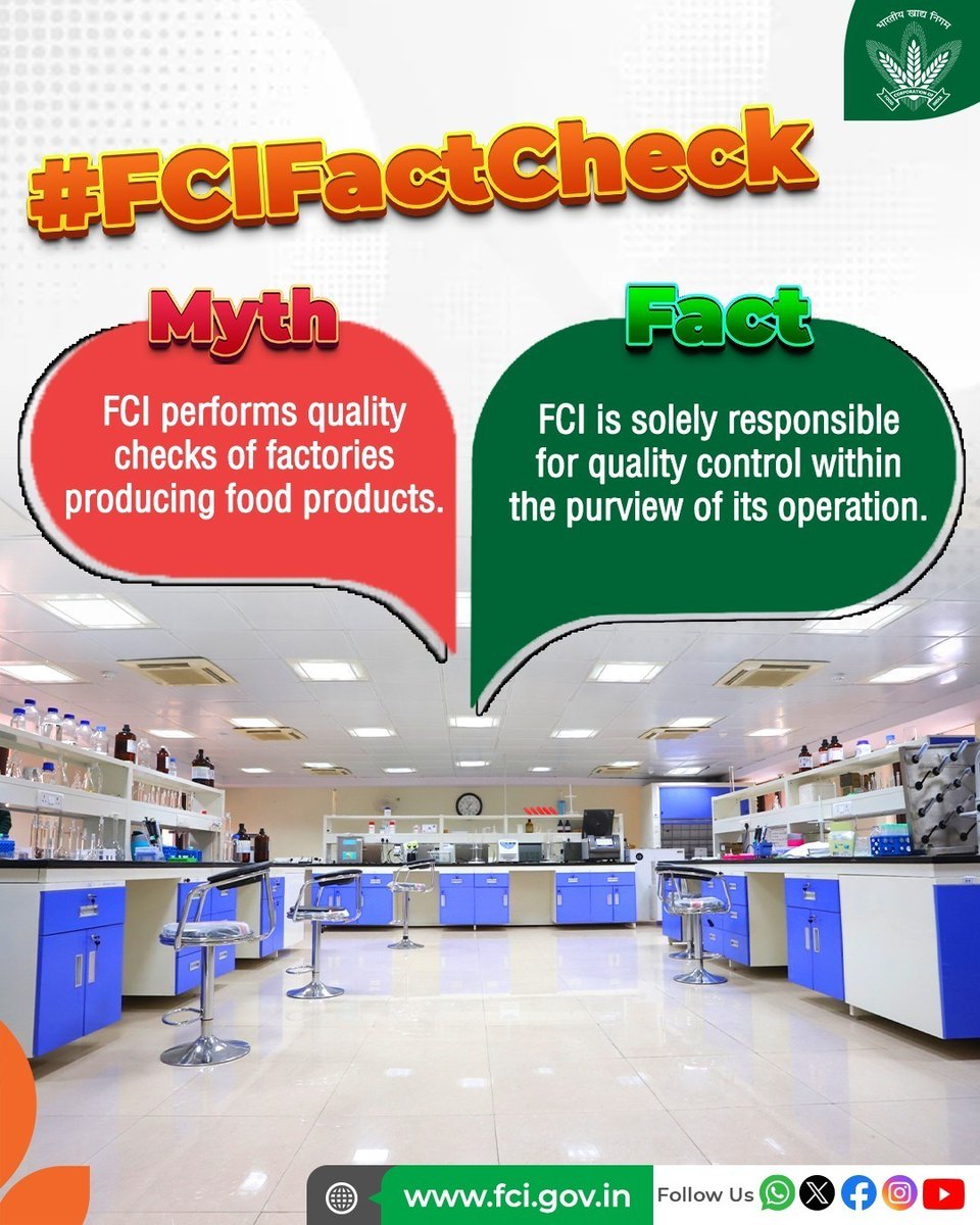 𝐒𝐩𝐫𝐞𝐚𝐝𝐢𝐧𝐠 𝐚𝐰𝐚𝐫𝐞𝐧𝐞𝐬𝐬!

FCI ensures quality control of foodgrains within its own operations. Quality checks of food manufacturing factories and their food products are outside its purview of operations.

#FCIFactCheck #MythFact #FCI #India