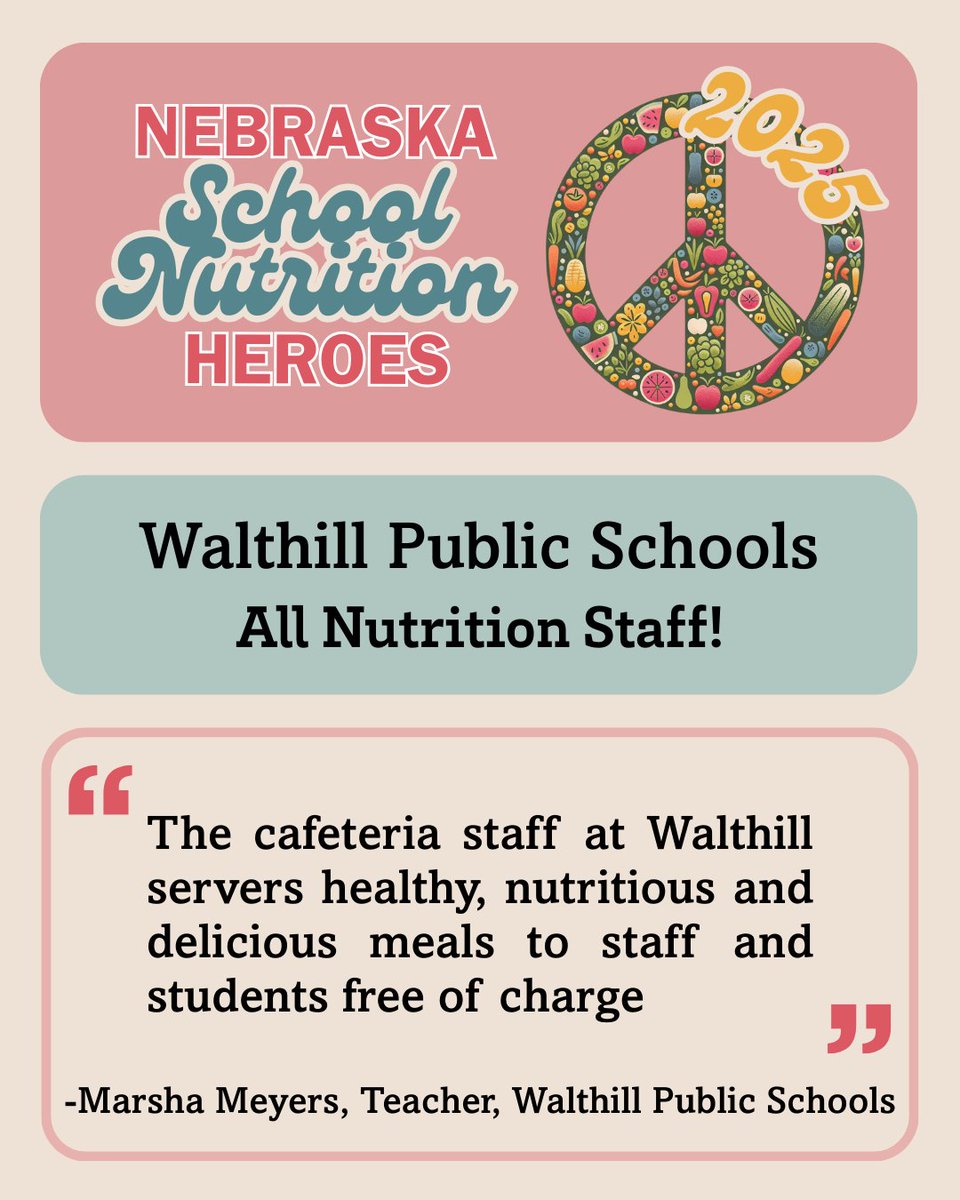 Walthill Public Schools! Thank you so much for all the work you do and kindness you spread! Stay tuned for more amazing nutrition heroes! See more: bit.ly/2025heroes #NENutritionHeroes