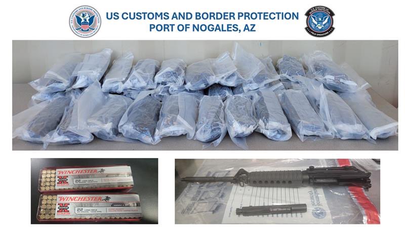 Over the weekend: More than 75 lbs. of Methamphetamine were found concealed in the gas tank and quarter panels of a vehicle. AR-15 parts and 200 rounds of ammunition were hidden on body carriers going to Mexico.