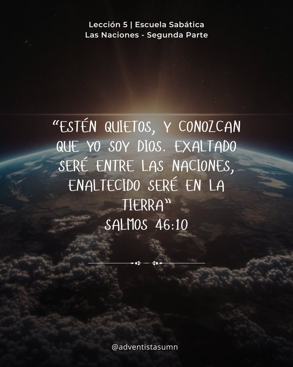 Esta semana seguimos examinando los problemas causados por la Caída 🍃💔 y por el deseo humano de establecer gobiernos terrenales 👑🌍 en lugar del divino.

Compartimos el versículo clave 📖 para memorizar. #EscuelaSabática #LESAsd #LESAdv