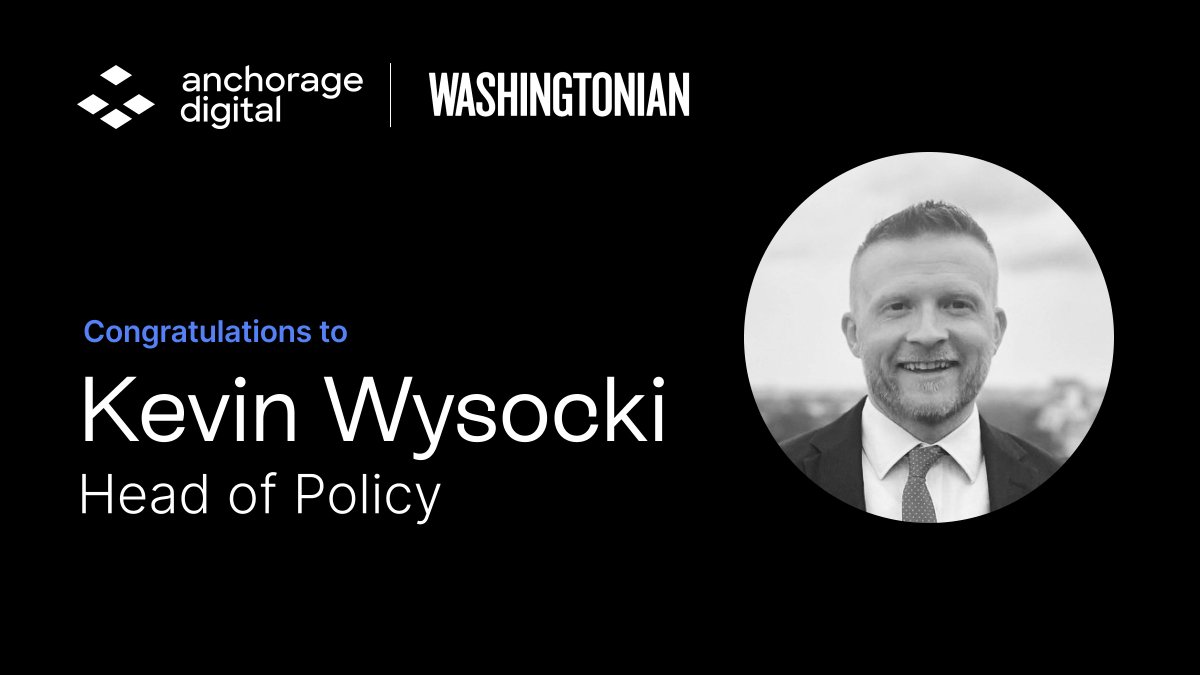 Anchorage Digital ⚓ (@anchorage) on Twitter photo Congratulations to our Head of Policy, <a href="/KevWysocki/">Kevin Wysocki</a>, on being named one of DC’s 500 most influential people by <a href="/washingtonian/">Washingtonian 🌸</a>!
As U.S. crypto policy enters an exciting new chapter, we're lucky to have Kevin working to positively shape what's next. Congratulations to our Head of Policy, <a href="/KevWysocki/">Kevin Wysocki</a>, on being named one of DC’s 500 most influential people by <a href="/washingtonian/">Washingtonian 🌸</a>!
As U.S. crypto policy enters an exciting new chapter, we're lucky to have Kevin working to positively shape what's next.