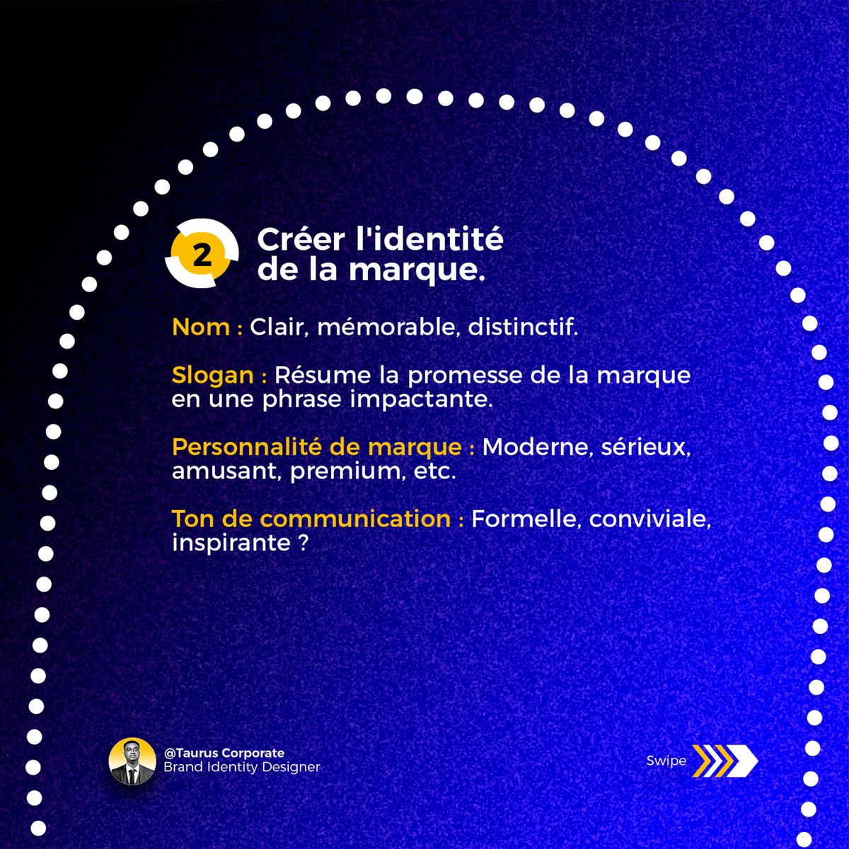 tauruscorptg's tweet photo. Quand on construit ou renforce le branding d’une entreprise, on parle de créer une image forte, cohérente et engageante dans l'esprit de ses clients, partenaires et collaborateurs.
Voici les étapes clés : https://t.co/l4snWZRVHq