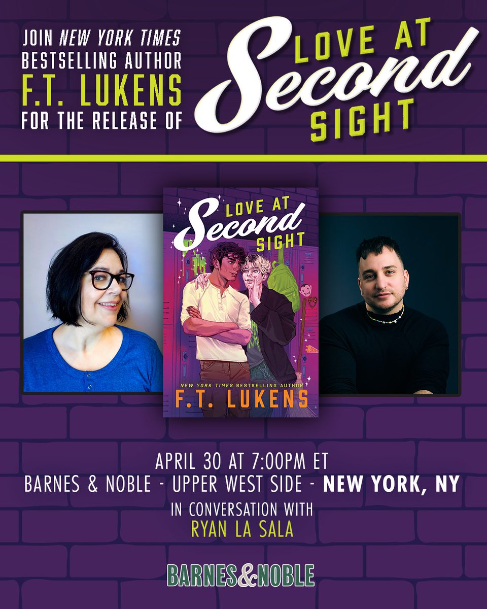 NYC! This Wednesday, join me and F.T. Lukens for the laungh of LOVE AT SECOND SIGHT at the UWS B&amp;N. We'll be chatting about all things supernatural, with a Q&amp;A and signing to follow. If you can't make it, tell your gayest friend who can read!!
