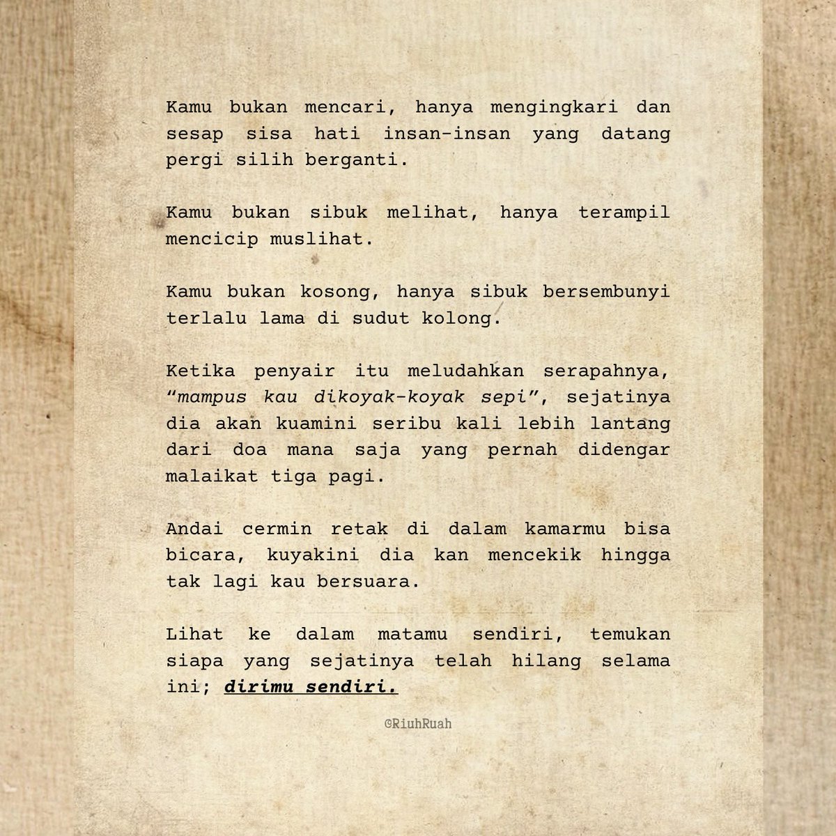 ️️

 ️️

Sebelum terlambat, 𝗦𝗲𝗹𝗮𝗺𝗮𝘁 𝗛𝗮𝗿𝗶 𝗣𝘂𝗶𝘀𝗶 𝗡𝗮𝘀𝗶𝗼𝗻𝗮𝗹. Secarik untuk malam ini, lahir dari sisa-sisa penat Senin yang sudah terlewati. 

 ️️

 ️️