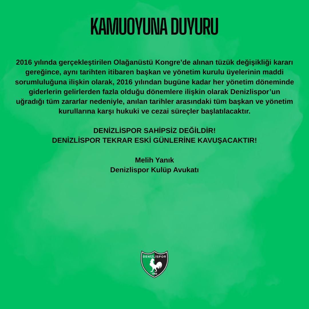 📢 KAMUOYUNA DUYURU!

#Denizlispor