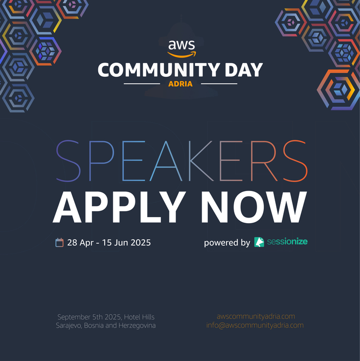 Call for Speakers for the AWS Community Day Adria in Sarajevo is open.
We are excited to see you in beautiful #Sarajevo ♥️
Submit your talk via:
sessionize.com/aws-community-…
#awsadria #awsadria2025