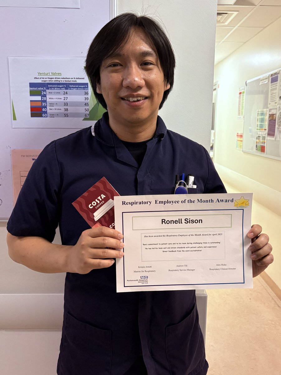 Our Respiratory star of the month for April. A born leader, who is dedicated to his team and patients. We couldn’t be prouder of Ron, ward leader E6/7. 🌟⭐️