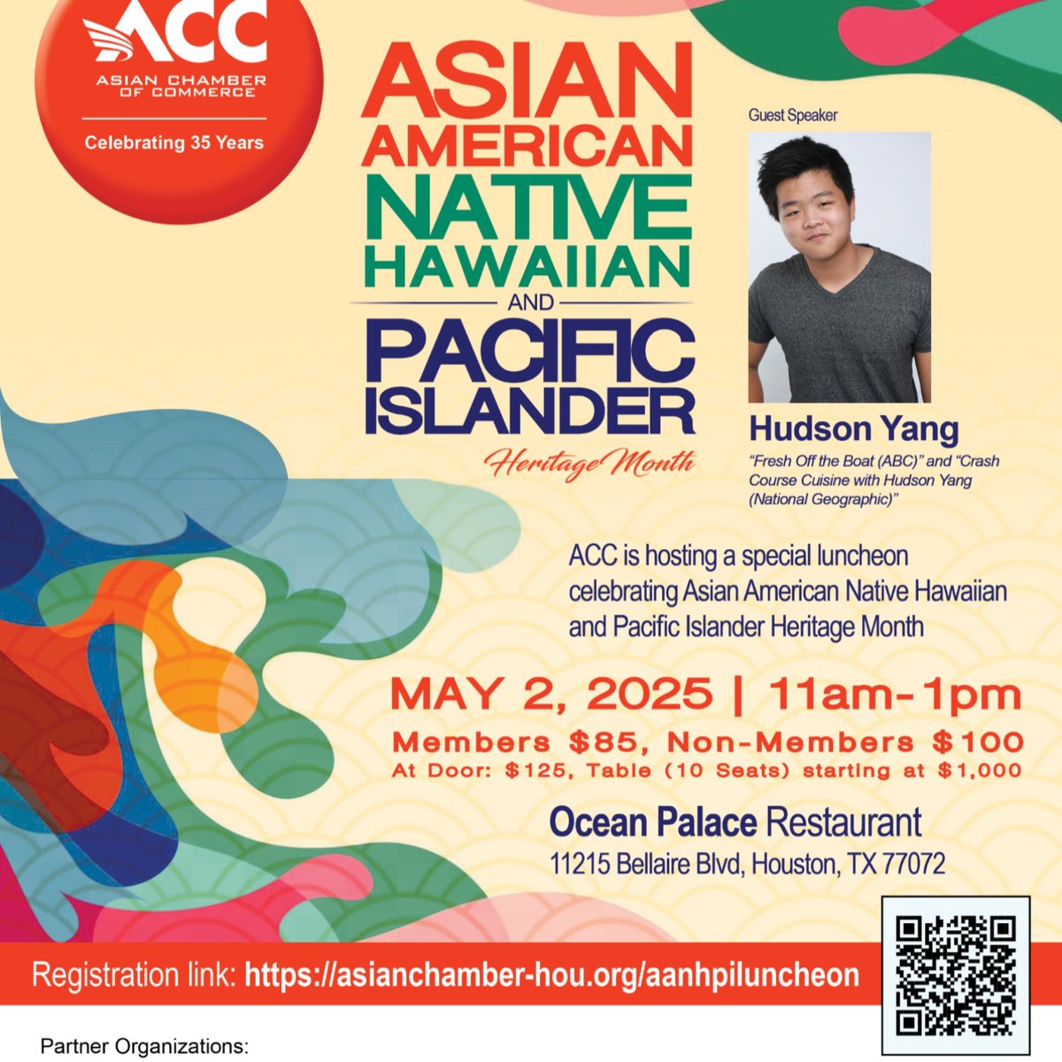 Join us May 2 for our AANHPI Luncheon at Ocean Palace! Special guest: Hudson Yang from Fresh Off the Boat + Crash Course Cuisine! 🎤 Celebrate culture, community, and connection.🎟️ Get your ticket: Register here zurl.co/SvcHs 
#AANHPIHeritageMonth