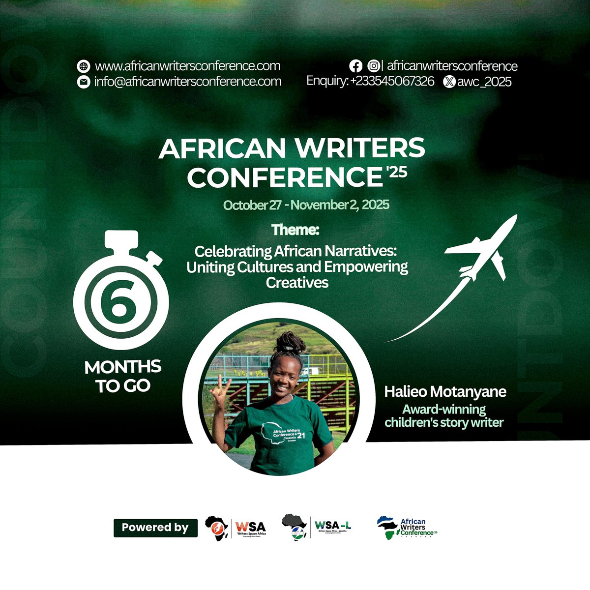 AWC2025's tweet image. If you're planning to attend this year's African Writers Conference, you should know that it's just 6 months away.
Will you be attending?
#awc2025
#africanconference
#writingcommunity
#Lesotho