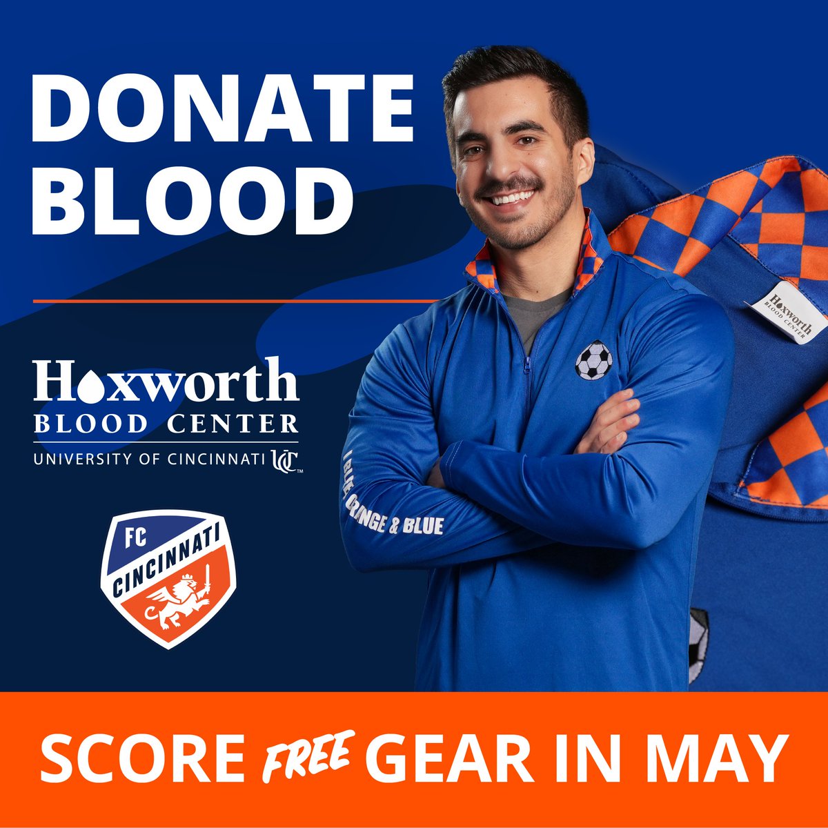May 1–31, give blood at one of our Neighborhood Donor Centers or select mobile drives and receive this limited-edition FC Cincinnati shirt as a thank-you for being a lifesaver [while supplies last]. Schedule today— Hoxworth.org #FCCincinnati #BloodDrive