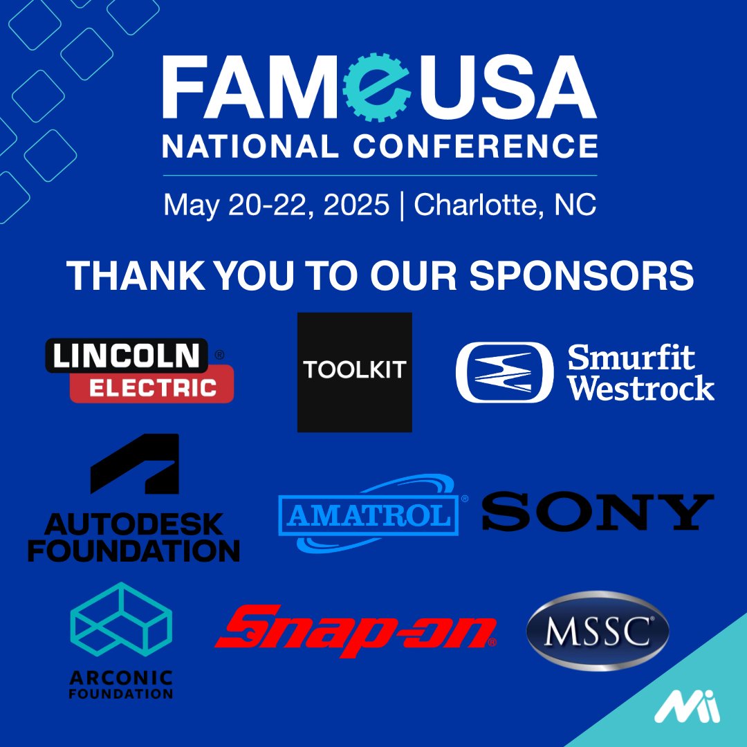 We're counting down to the 2025 FAME National Conference in Charlotte, NC—thanks to our Platinum, Diamond, Gold &amp; Silver sponsors for making it possible! 💡⚙️

#FAMENationalConference #FAMEUSA #WorkforceDevelopment #FAMEworks