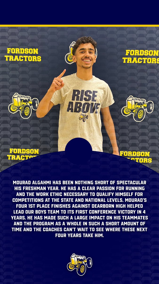 This week RISE ABOVE award winner is Freshman Mourad Alghami. Mourad was nominated by his track coaches for his performance in the dual meet vs Dearborn High. Congrats Mourad keep up the hard work and continue to RISE ABOVE!!