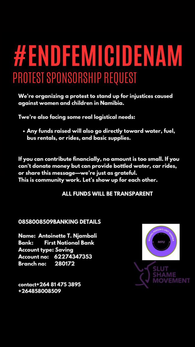 We have organized a mini bus that will be headed to Okahandja tomorrow morning at 8am in solidarity with the peaceful march and petition and bring us back to Windhoek. N$80 per person. If you would like to join us, please DM. Only 12 seats available 🙏🏾