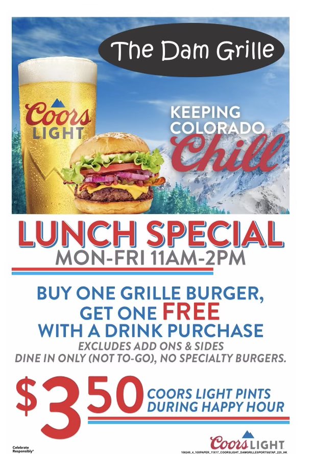 The best burger deal in town is at #TheDamGrille. Give a friend a call and come join us today!