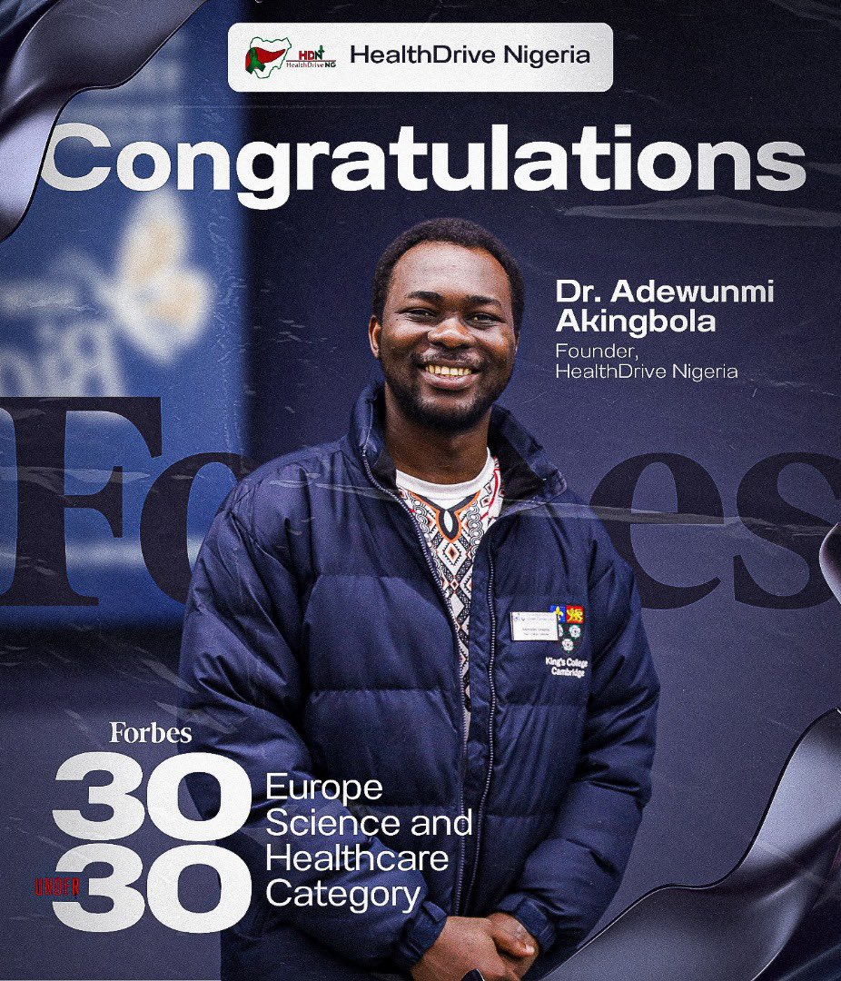 Celebrating <a href="/KingTesla11/">Adewunmi (MD, MPhil)</a> for this amazing feat.
To be listed in Forbes 30 Under 30 in Science and Healthcare in the Europe 2025 is top-notch.

Congratulations to our founder!