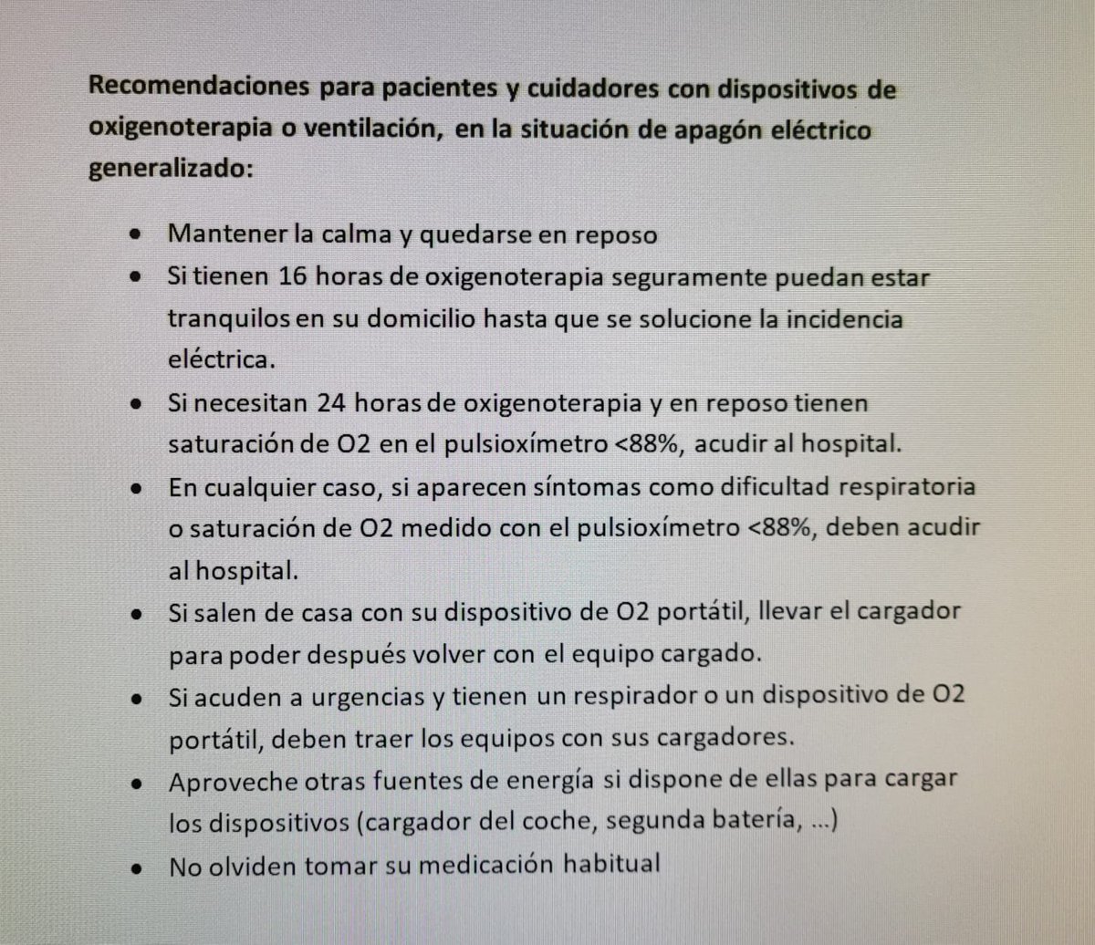 Nicole Hass (@nicole_european) on Twitter photo El #apagon afecta especialmente a nuestros pacientes #electrodependientes de la comunidad respiratoria.
La asociación de pacientes con #EPOC, <a href="/apepoc_es/">Asoc. Pacientes con EPOC</a> tiene muchos pacientes con #oxigenoterapia .
Compartimos las recomendaciones de nuestro asesor de neumologia, Dr <a href="/fvillarleon/">Felipe Villar Álvarez</a> El #apagon afecta especialmente a nuestros pacientes #electrodependientes de la comunidad respiratoria.
La asociación de pacientes con #EPOC, <a href="/apepoc_es/">Asoc. Pacientes con EPOC</a> tiene muchos pacientes con #oxigenoterapia .
Compartimos las recomendaciones de nuestro asesor de neumologia, Dr <a href="/fvillarleon/">Felipe Villar Álvarez</a>
