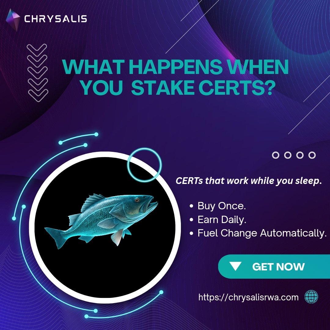 Turn one smart move into daily rewards. Buy CERTs and fuel real-world change — effortlessly.

Learn more: chrysalisrwa.com

#Web3 #RealWorldAssets #SustainableGrowth #Chrysalis #Tokenization