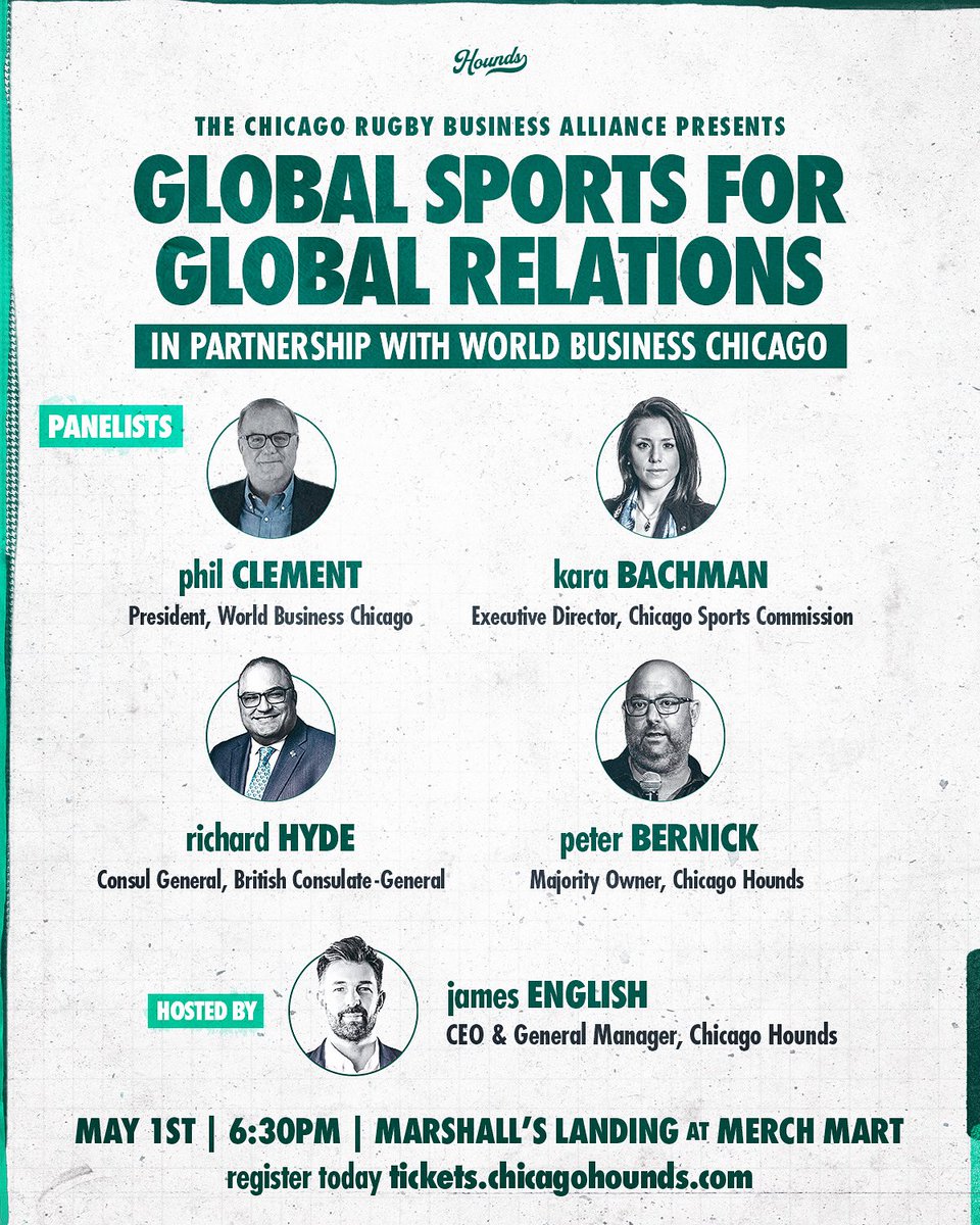 Chicago Sports Commission (@chisportscomm) on Twitter photo Join us on May 1 for an engaging conversation about how sports can drive global business and community connection 🌐
Hosted by <a href="/HoundsChicago/">Chicago Hounds</a> 🏉
Registration is now open: tickets.chicagohounds.com/event/greater-…
#ChicagoBusiness Join us on May 1 for an engaging conversation about how sports can drive global business and community connection 🌐
Hosted by <a href="/HoundsChicago/">Chicago Hounds</a> 🏉
Registration is now open: tickets.chicagohounds.com/event/greater-…
#ChicagoBusiness
