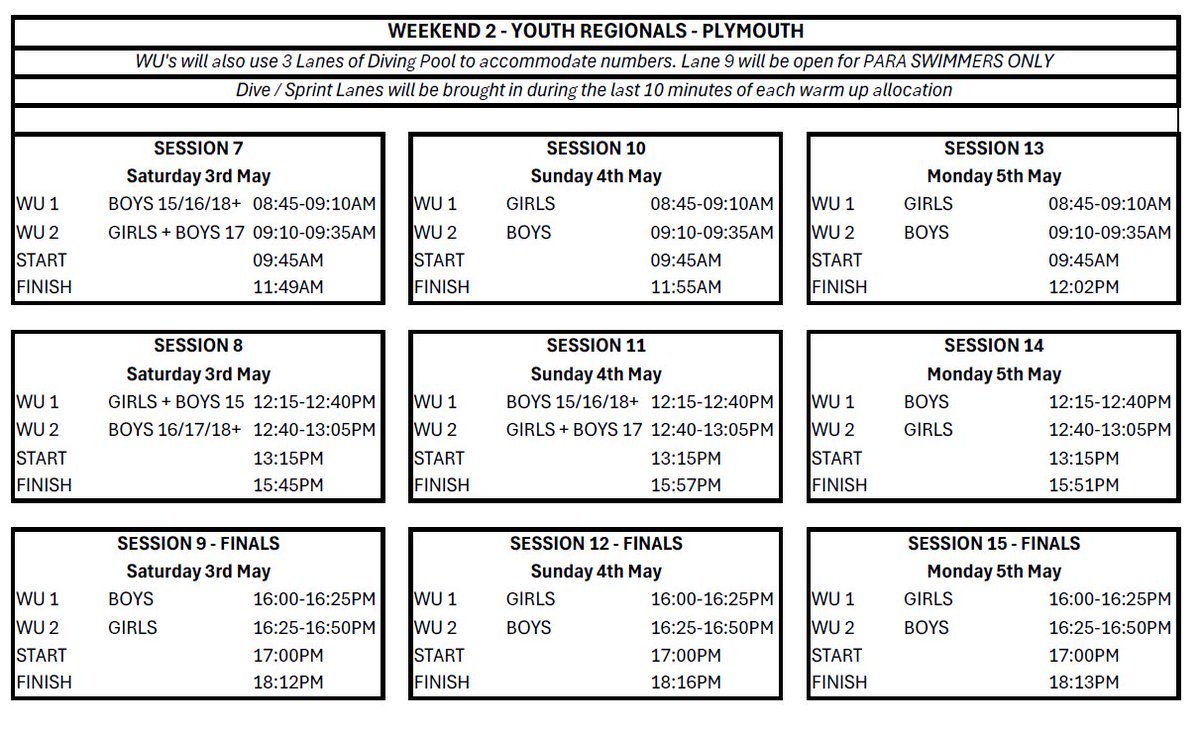 Swim England South West (@swimsouthwest) on Twitter photo Warm Up times are now available for Youth Champs at Plymouth this weekend.
Also please help to volunteer and sign up via this link: swim-meet.com/VolunteersSign… we need your help to run another great weekend!
<a href="/Cornwall_ASA/">Cornwall County ASA</a> <a href="/asa_devon/">Devon ASA</a> <a href="/dorsetasa/">Dorset County ASA</a> <a href="/GlosCountyASA/">GlosCountyASA</a> <a href="/WiltsASA/">Competition</a> <a href="/SomersetASA/">Somerset ASA</a> Warm Up times are now available for Youth Champs at Plymouth this weekend.
Also please help to volunteer and sign up via this link: swim-meet.com/VolunteersSign… we need your help to run another great weekend!
<a href="/Cornwall_ASA/">Cornwall County ASA</a> <a href="/asa_devon/">Devon ASA</a> <a href="/dorsetasa/">Dorset County ASA</a> <a href="/GlosCountyASA/">GlosCountyASA</a> <a href="/WiltsASA/">Competition</a> <a href="/SomersetASA/">Somerset ASA</a>
