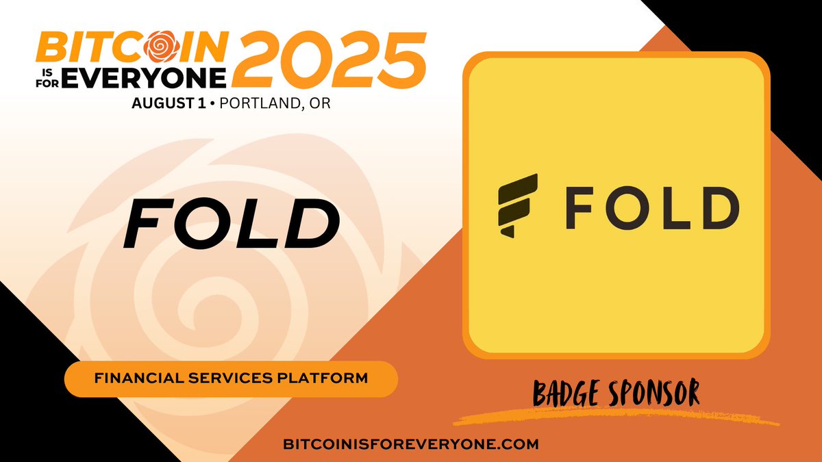 BITCOINisforALL's tweet image. ⚡️ BADGE SPONSOR ANNOUNCEMENT ⚡️

B4E is excited to welcome @fold_app as the BADGE SPONSOR of #B4E2025! 🔥

All Bitcoin is for Everyone 2025 attendees will be receiving a BEAUTIFUL badge designed by our friends at Fold!

Join us August 1st in Portland! 🌲🏔️🌹