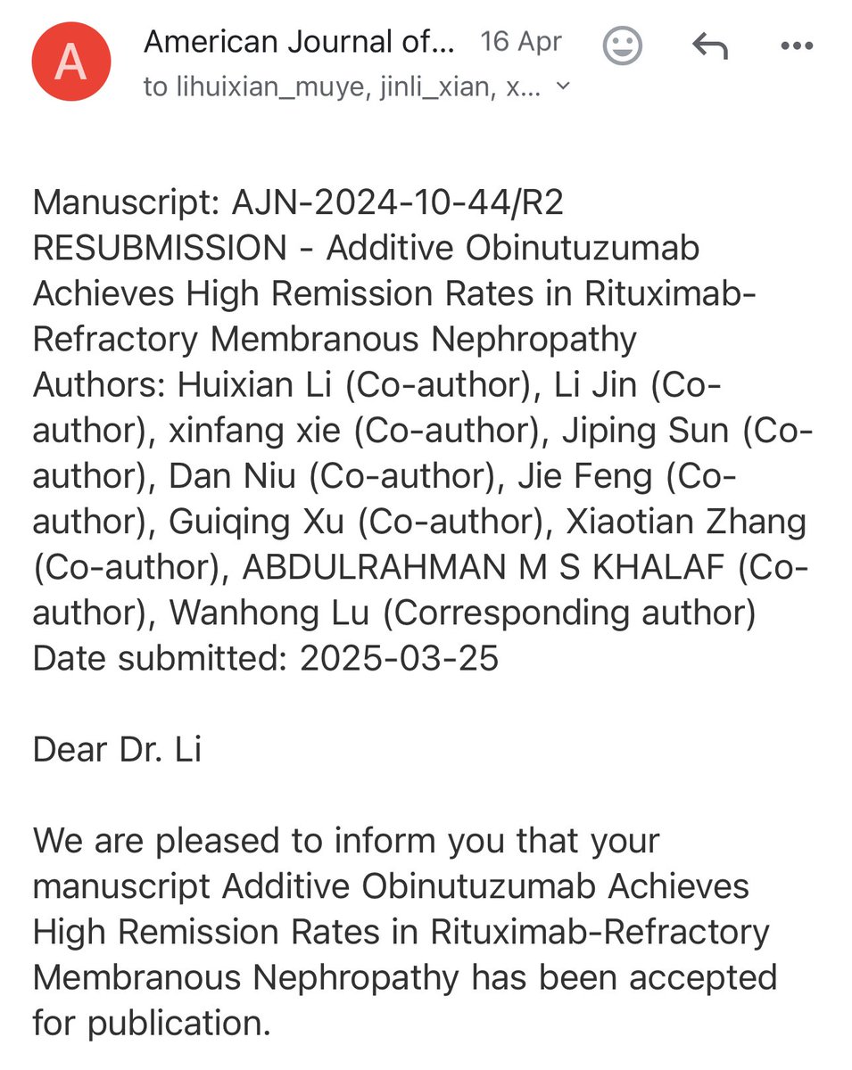 كما تم قبول بحثي في الماجستير للنشر كورقه علمية في المجلة الأمريكية لأمراض الكلى "AJN" وتعتبر من المجلات الرائدة في في هذا المجال . 

اللهم لك الحمد على كرمك 
اللهم لك الحمد على فضلك
اللهم لك الحمد على تيسيرك