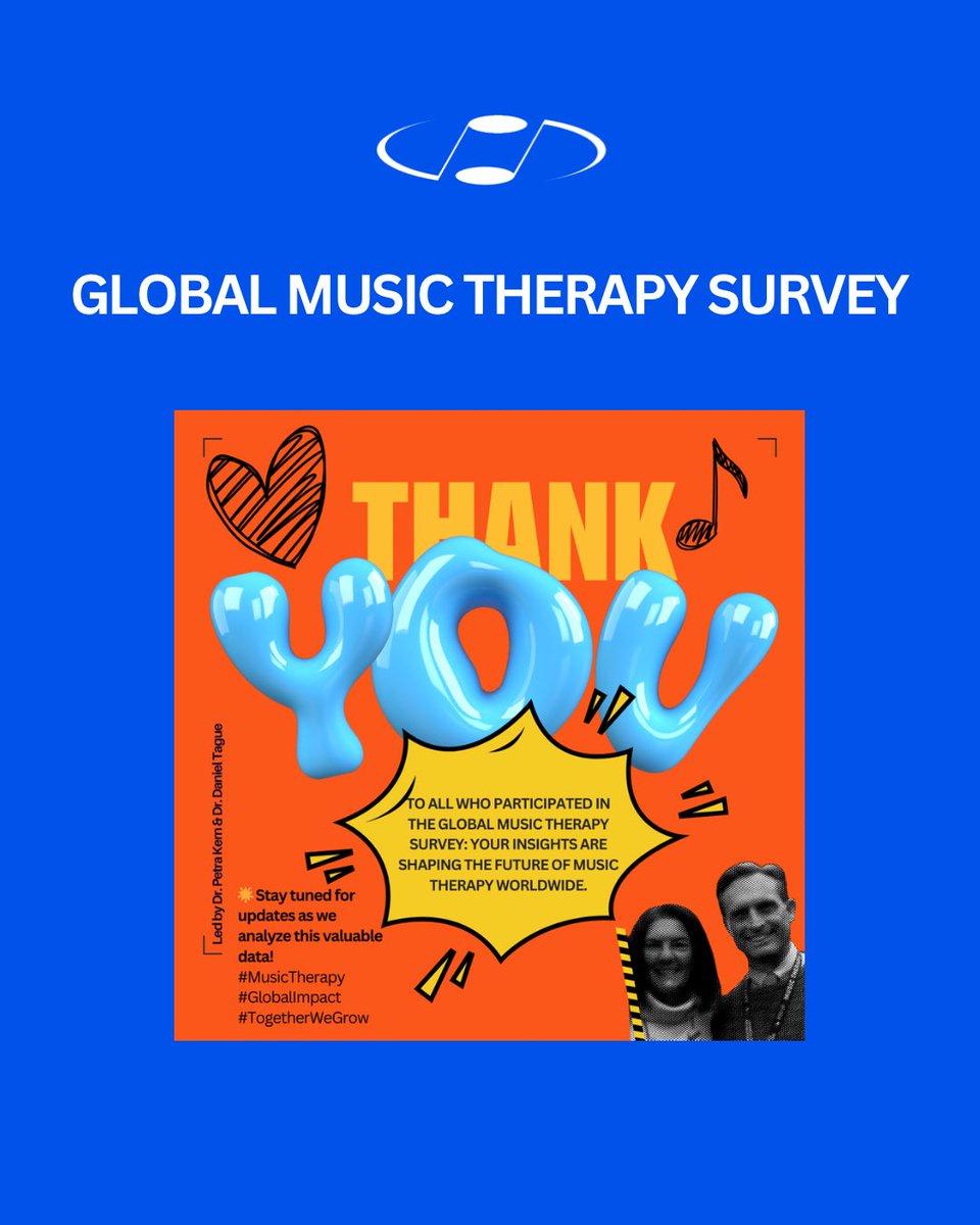 💙 Thank you for supporting Global Music Therapy!
Thanks to all who joined the 2025 Survey by Dr. Petra Kern, Dr. Daniel Tague, and Puchong Chimpiboon (WFMT Clinical Practice Commission Chair).
Your voice helps advance music therapy worldwide. Stay tuned!
#MusicTherapy #WFMT