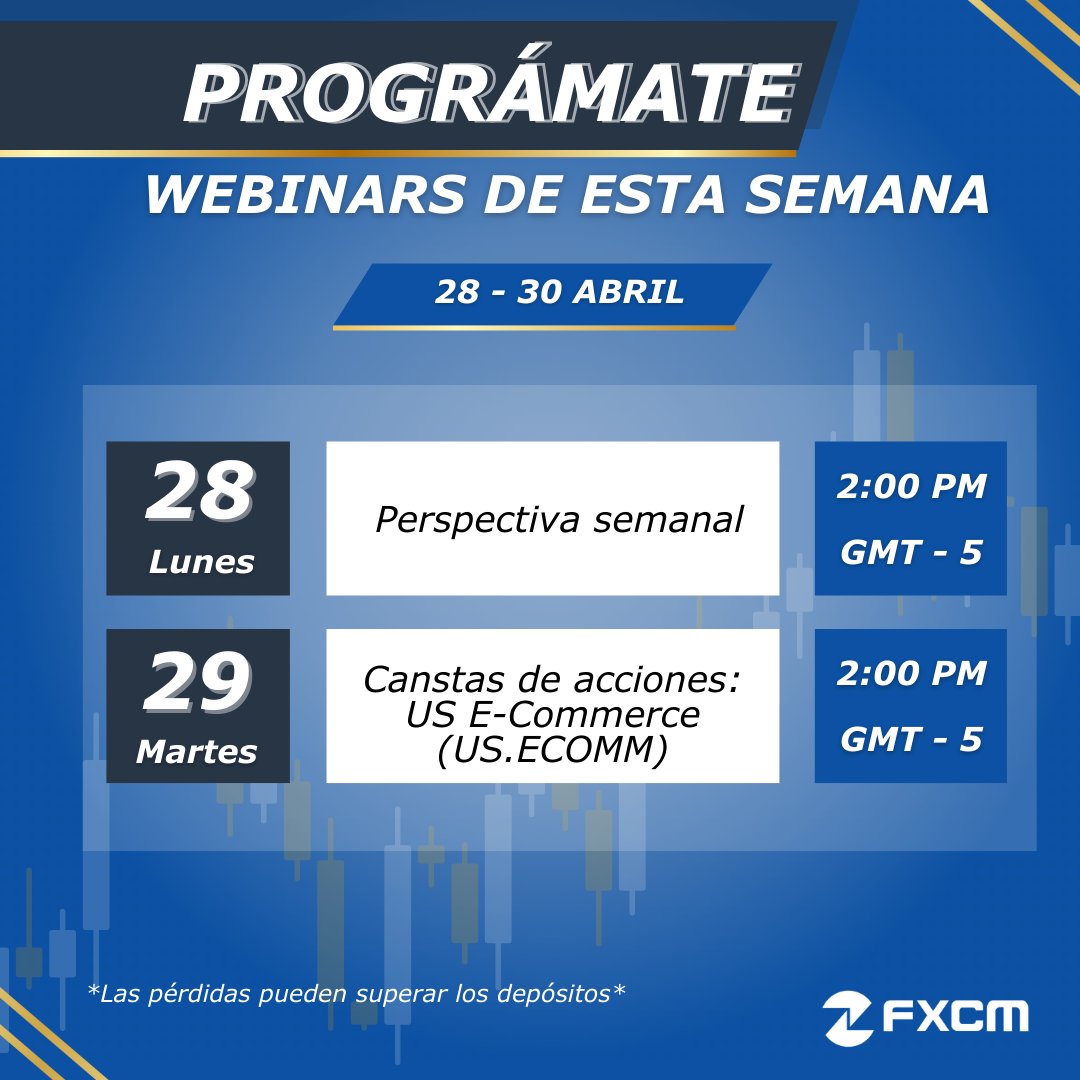 Aprender algo nuevo cada semana potencia tu éxito. Descubre en nuestros próximos webinars de FXCM las claves para optimizar tu trading. No te lo pierdas. Más información en @FXCMEspañol.

#FXCM #webinars #trading #finanzas #expertos

Las pérdidas pueden super los depósitos.