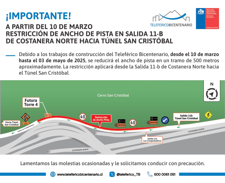 Teleférico Bicentenario (@teleferico_tb) on Twitter photo Planifique su viaje, maneje con precaución y ponga atención a la señalización de la vía. Lamentamos las molestias que estos trabajos podrían causar.
<a href="/TunelSC/">Túnel San Cristóbal</a>
<a href="/CostaneraNorte_/">Costanera Norte</a>
<a href="/TTISantiago/">TransporteInforma Región Metropolitana De Santiago</a>
<a href="/radiocarab/">Carabineros Radio</a>
@cooperativa
<a href="/comunidadciuda2/">Comunidad Ciudad Empresarial</a>
<a href="/mun_huechuraba/">Municipalidad de Huechuraba</a>
<a href="/Muni_LasCondes/">Las Condes</a>
<a href="/Muni_provi/">Muniprovi</a> Planifique su viaje, maneje con precaución y ponga atención a la señalización de la vía. Lamentamos las molestias que estos trabajos podrían causar.
<a href="/TunelSC/">Túnel San Cristóbal</a>
<a href="/CostaneraNorte_/">Costanera Norte</a>
<a href="/TTISantiago/">TransporteInforma Región Metropolitana De Santiago</a>
<a href="/radiocarab/">Carabineros Radio</a>
@cooperativa
<a href="/comunidadciuda2/">Comunidad Ciudad Empresarial</a>
<a href="/mun_huechuraba/">Municipalidad de Huechuraba</a>
<a href="/Muni_LasCondes/">Las Condes</a>
<a href="/Muni_provi/">Muniprovi</a>