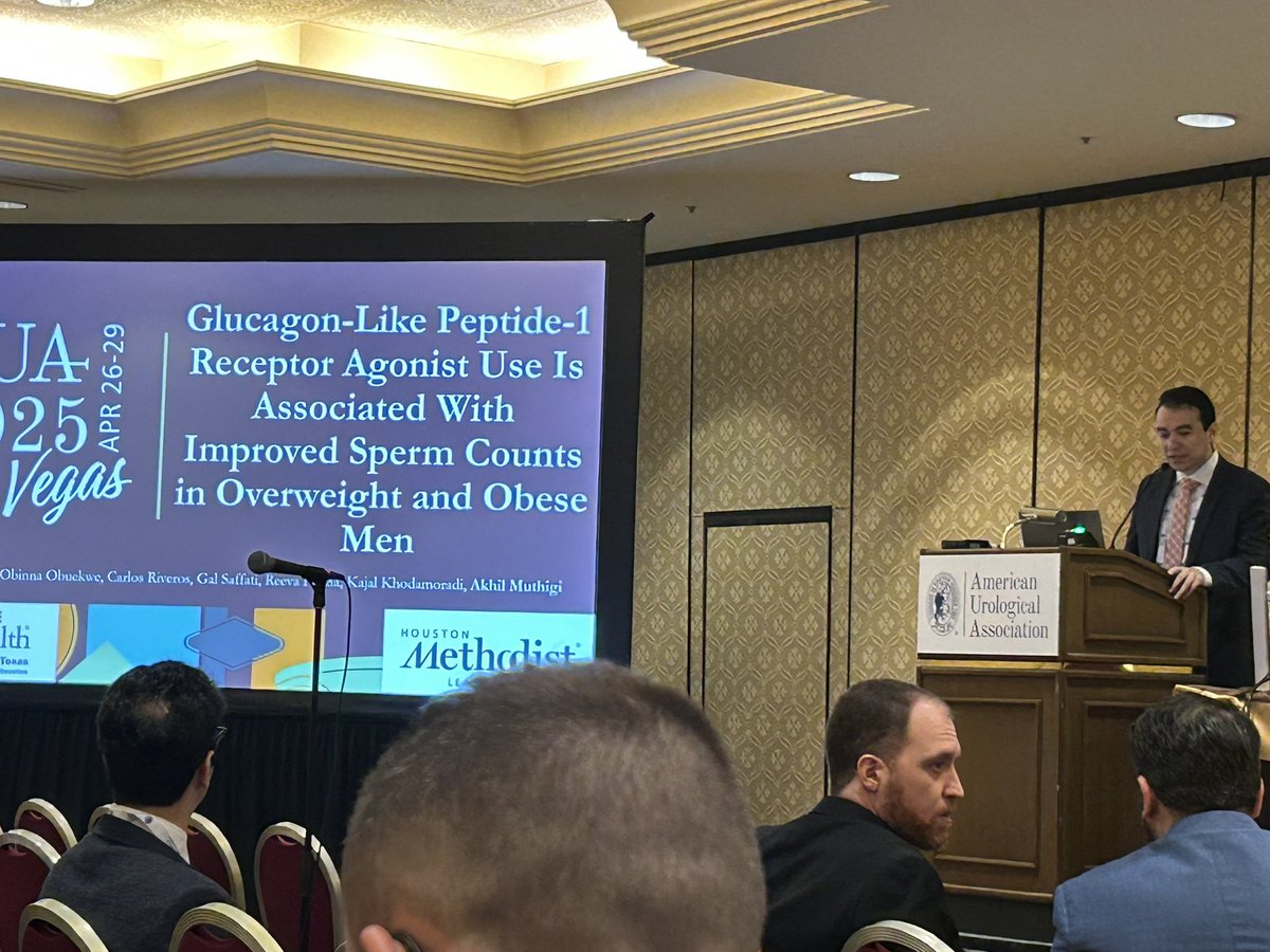 Akhil Muthigi, MD (@akhilmuthigi) on Twitter photo <a href="/SkylerHowell17/">Skyler Howell, MD</a> did an incredible job presenting our work on GLP1-a use!
➡️associated with improved sperm counts in a matched cohort of 800 obese men
A promising finding that requires further investigation
<a href="/SSMR_malefactor/">Society for the Study of Male Reproduction</a> <a href="/AmerUrological/">Amer. Urol. Assn.</a>
<a href="/HMethodistUro/">Houston Methodist Urology and Residency Program</a>
#Aua25 <a href="/SkylerHowell17/">Skyler Howell, MD</a> did an incredible job presenting our work on GLP1-a use!
➡️associated with improved sperm counts in a matched cohort of 800 obese men
A promising finding that requires further investigation
<a href="/SSMR_malefactor/">Society for the Study of Male Reproduction</a> <a href="/AmerUrological/">Amer. Urol. Assn.</a>
<a href="/HMethodistUro/">Houston Methodist Urology and Residency Program</a>
#Aua25