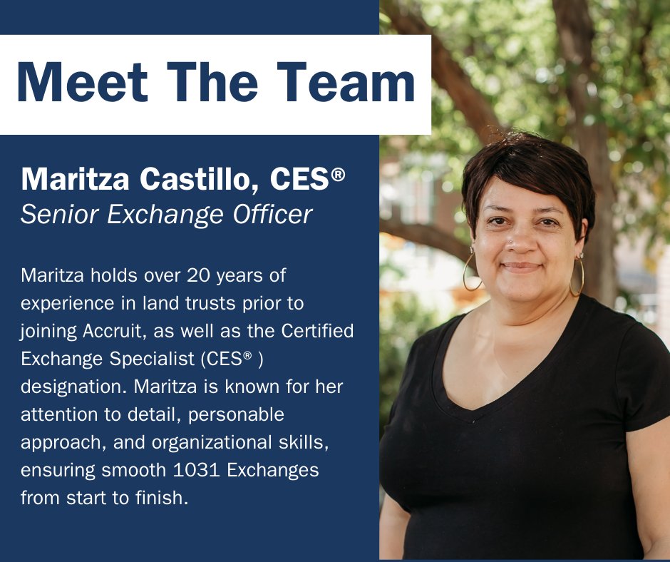 Meet Maritza Castillo, Senior Exchange Officer. With decades of #1031exchange experience &amp; CES® designation, Maritza's expertise reflects her dedication to ensuring clients receive top-notch service. Learn more about our team at hubs.li/Q03fFj9b0 #Revolutionize1031