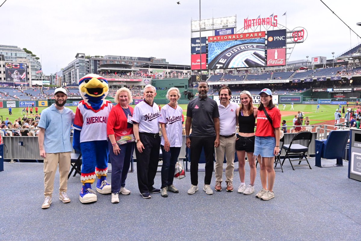 AmericanU's tweet photo. American University Night at @Nationals Park was an absolute grand slam! THANK YOU to everyone who made it special. ❤️ ⚾ 💙 https://t.co/9O8wPMXC46