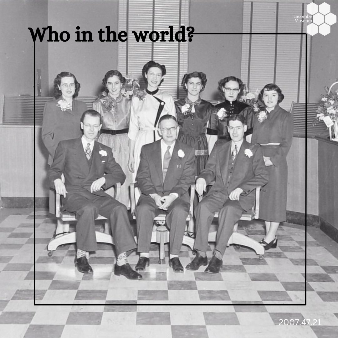 Our Who in the World photo this week is from photographs taken during the opening of the second Bank of Montreal location in Lacombe. This appears to be a group photo of the staff taken during the excitement of opening. Do you know the people in this photo?