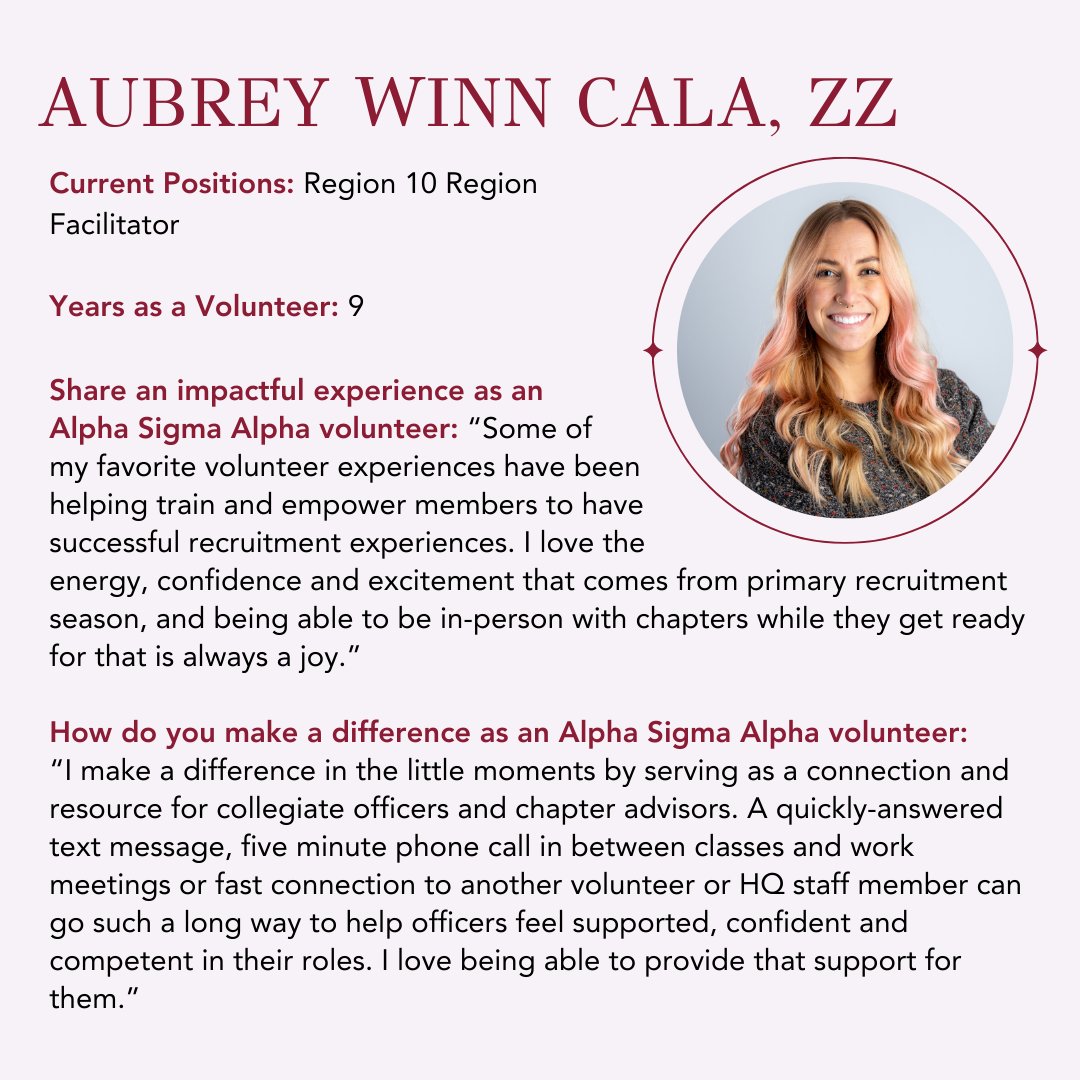 Happy Volunteer Appreciation Month to all of Alpha Sigma Alpha's volunteers!! We are excited to continue to highlight Alpha Sigma Alpha's volunteers. Thank you, Aubrey, for your dedication to Alpha Sigma Alpha!