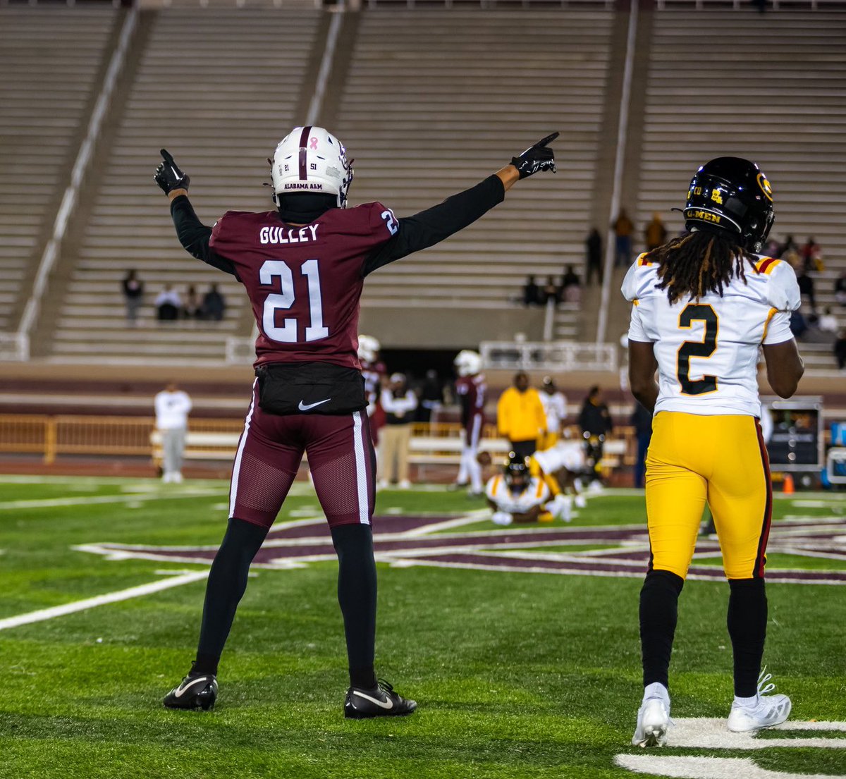 Alabama A&amp;M cornerback Delvon Gulley is reportedly visiting Alabama today.

Gulley spent one season at Alabama A&amp;M tallying 29 tackles and two interceptions.

Gulley was a high school teammate of Alabama wide receiver Ryan Williams.