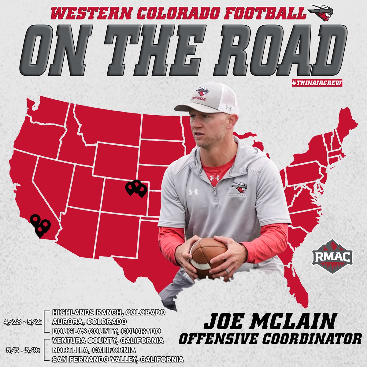 Western Colorado Football (@mountaineerfb) on Twitter photo Offensive Coordinator, Joe McLain, is on the road this week, in Colorado, looking for future Mountaineers ‼️ <a href="/joemclain13/">Coach Joe McLain</a>
#MountUp #ThinAirCrew Offensive Coordinator, Joe McLain, is on the road this week, in Colorado, looking for future Mountaineers ‼️ <a href="/joemclain13/">Coach Joe McLain</a>
#MountUp #ThinAirCrew