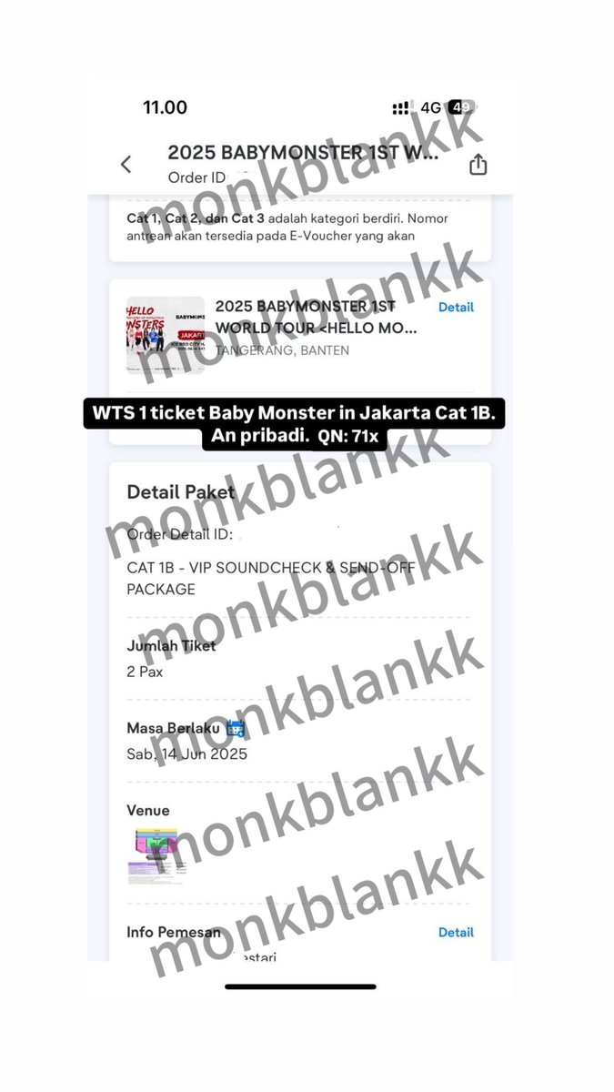 monkblankk's tweet image. WTS BABYMONSTER IN JAKARTA 
💌 1 Tix Section VIP 1B
💸 4jt
QN: 71x
Full payment
Dibantu sampe jadi WB
An Pribadi
In case butuh 2tix sebelahan, let me know ya..

#BabyMonsterinJakarta #WTS #VIPSection