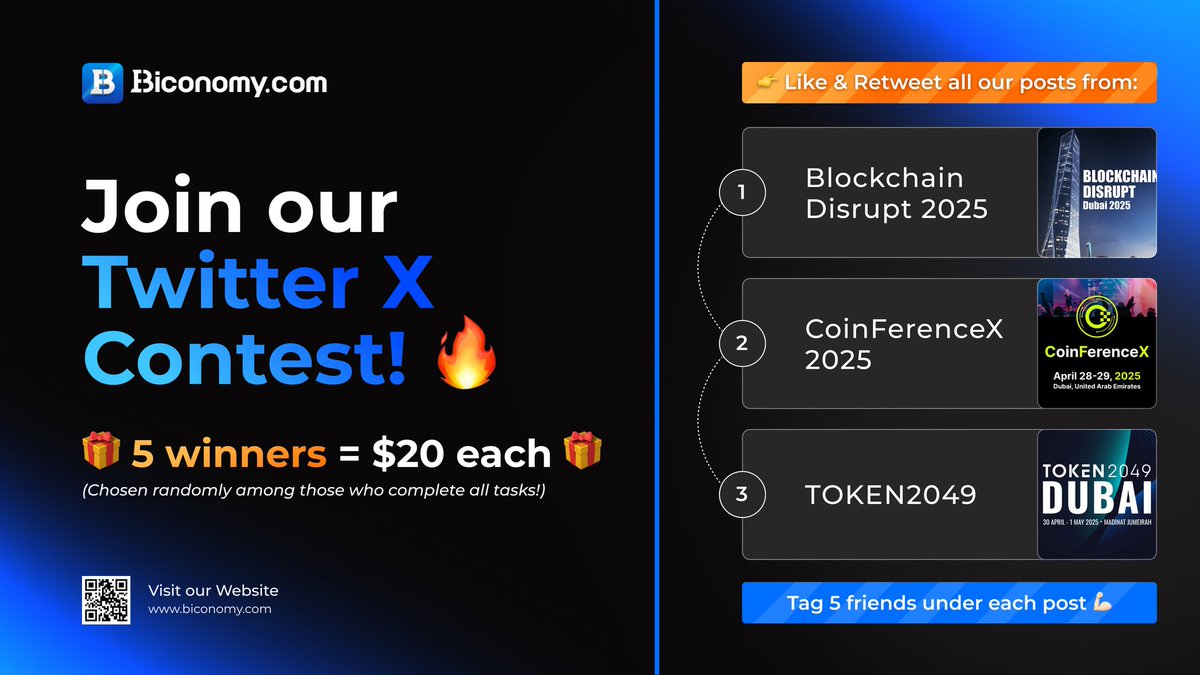 It’s getting HOT in here — Contest Time!🔥🔥🔥
Join the Twitter X Contest and stand a chance to win $20 💰💰💰

Steps to participate:
1. Like and retweet all our posts on conferences <a href="/bchaindisrupt/">Blockchain Disrupt</a>
<a href="/CoinferenceX/">CoinFerenceX</a> <a href="/token2049/">TOKEN2049</a>
2. Tag 5 friends under each post
3. Comment "Completed"