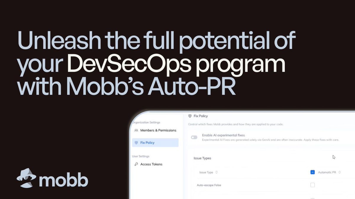 mobbfixer's tweet image. 🚀 Upgrade your DevSecOps with #Mobb Auto-PR
Auto-commit clean, secure fixes for #SAST findings — right from GitHub, GitLab, Bitbucket, or ADO.
🎥 Watch the 4-min demo: shorturl.at/ETnwm
#DevWorkflow #AppSec #DevSecOps